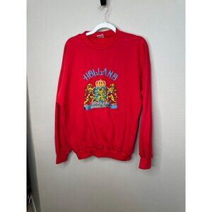 Vintage Holland Red Crewneck Sweatshirt XL Embroidered Crest Cotton Polyester